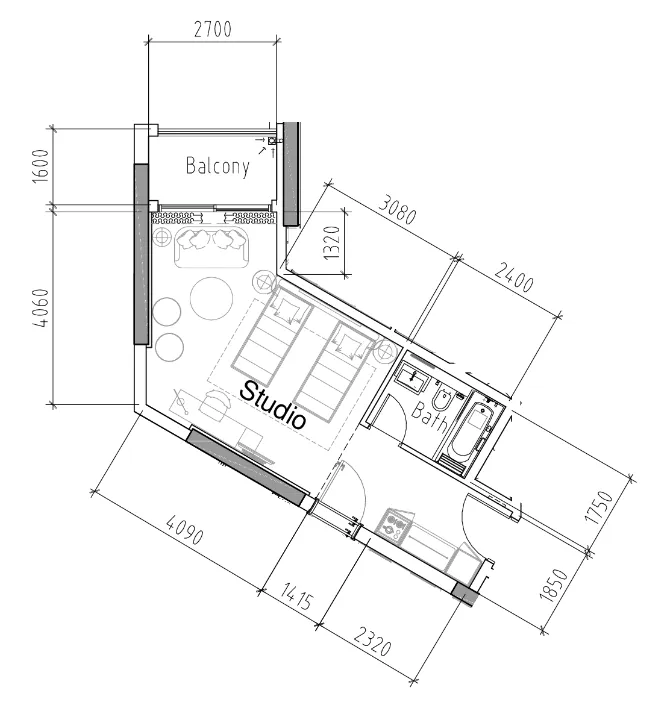 Damac Hills 2 - Hotel Edge by Rotana Studio floor plan, 434 sqft