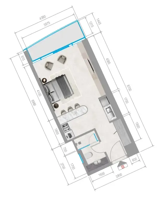 Orchid Towers Phase 1 Studio floor plan, 417 sqft