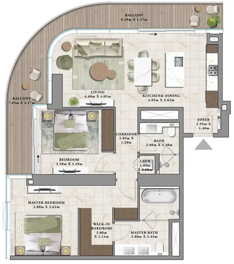 Avarra by Palace 2 bed floor plan, 1,443 sqft