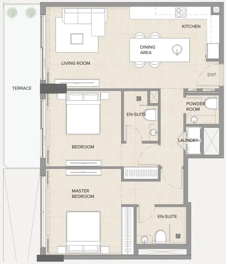 Arka Enclave Residences by Atmosphere Living 2 bed floor plan, 1,134 – 1,143 sqft