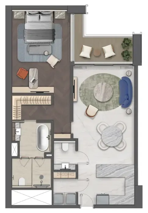 Mas Barsha Residency 1 bed floor plan, 1,077 sqft