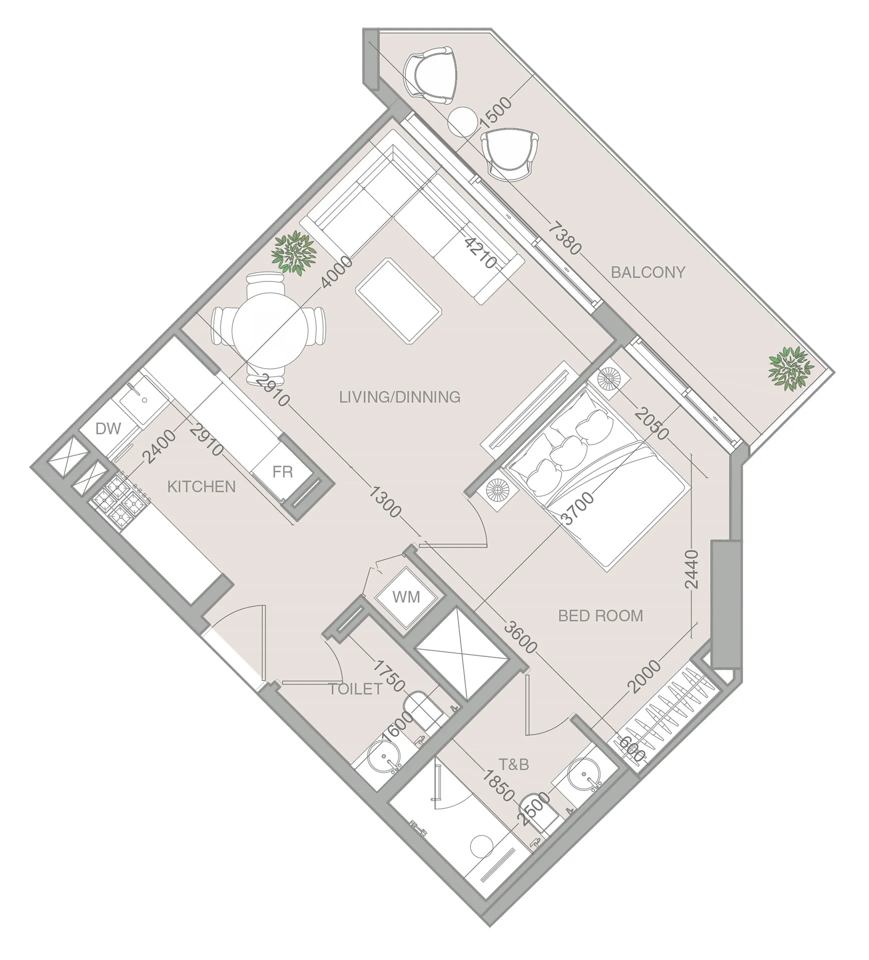 VERDAN1A 4 1 bed floor plan, 706 – 708 sqft
