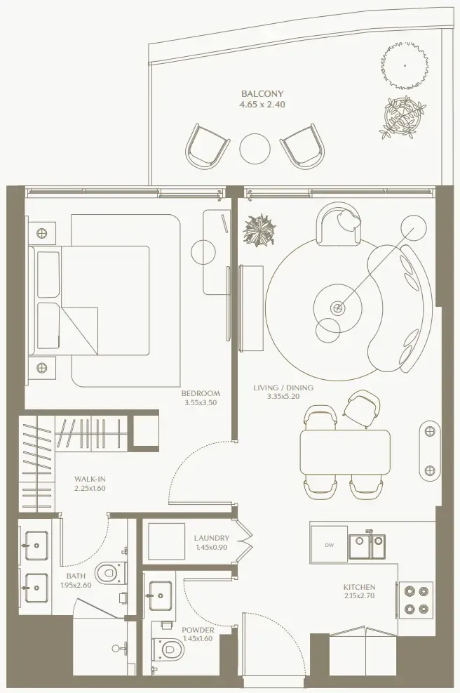 AYA Beachfront Residences 1 bed floor plan, 634 – 779 sqft