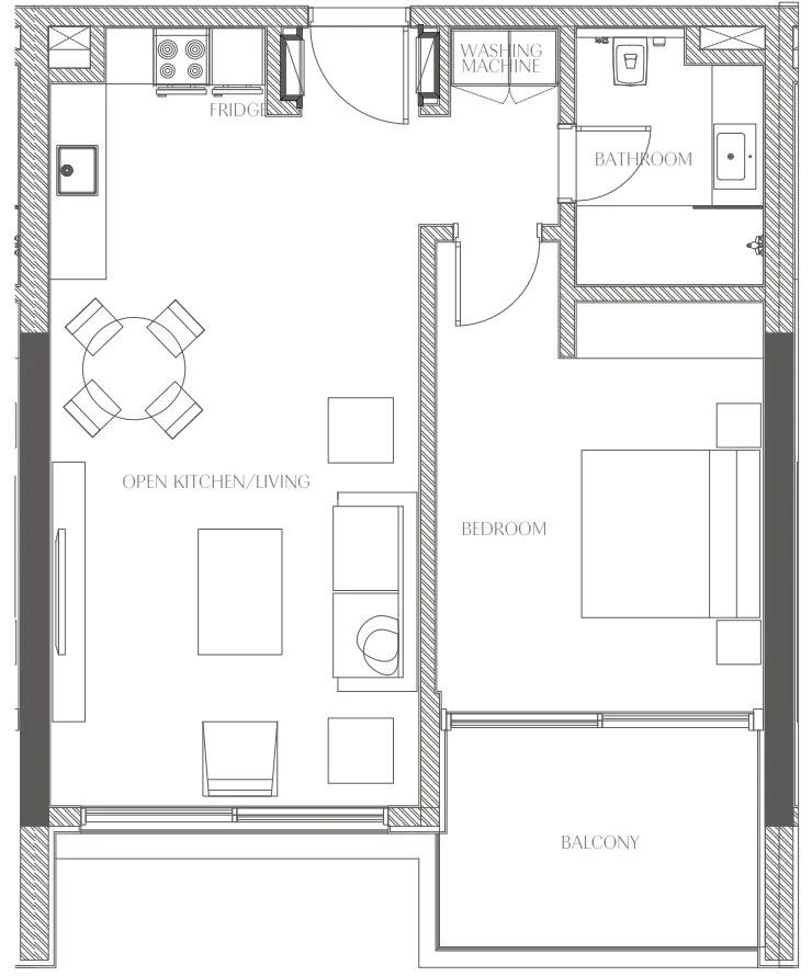 Creekside Residence 1 bed floor plan, 788 sqft