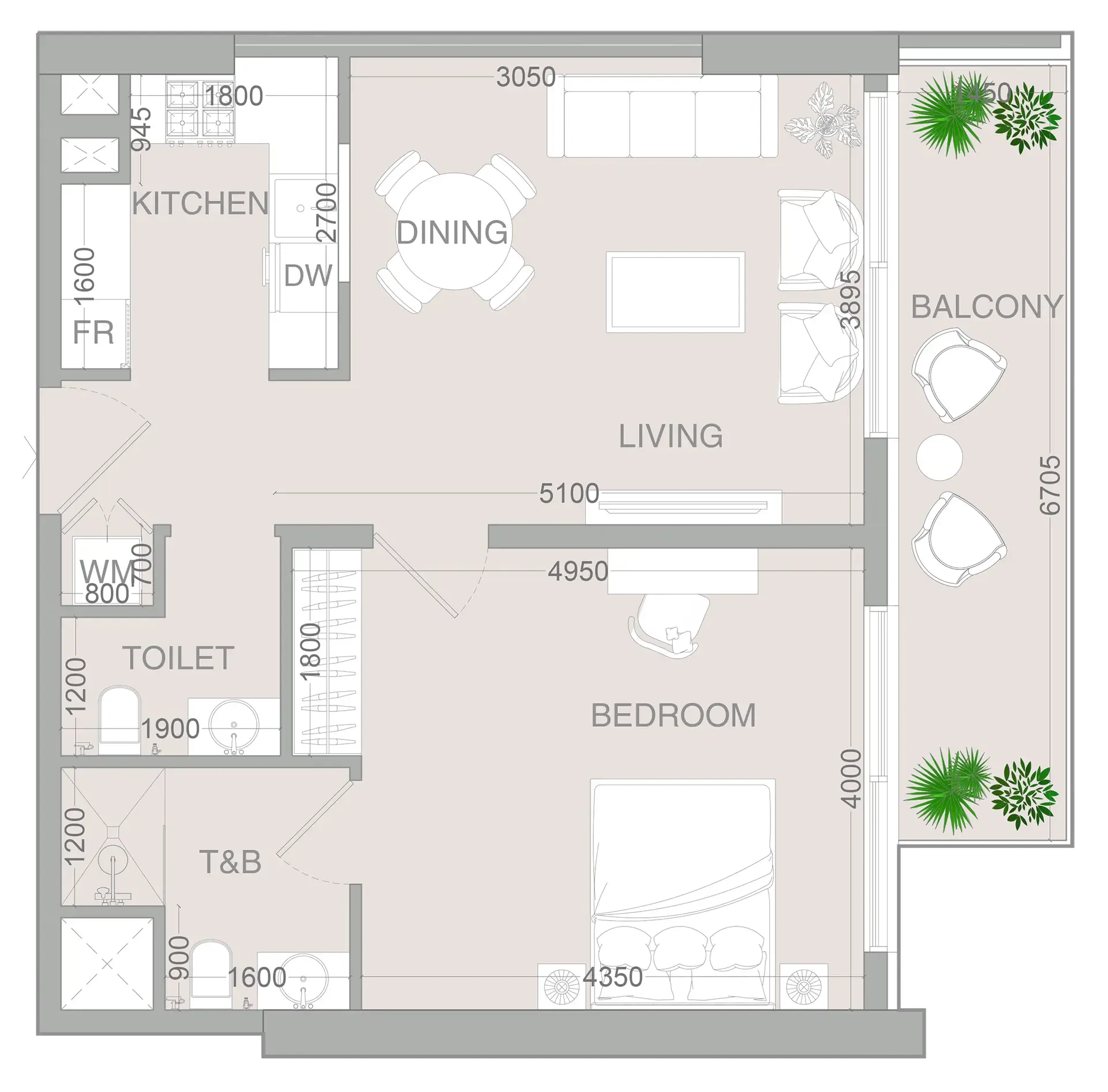 VERDAN1A 4 1 bed floor plan, 753 sqft