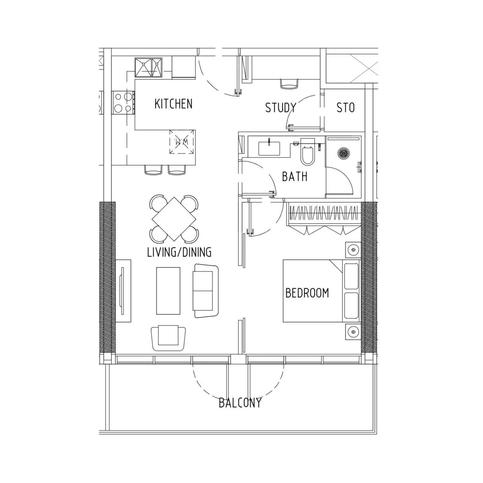 Damac District 1 bed floor plan, 693 sqft