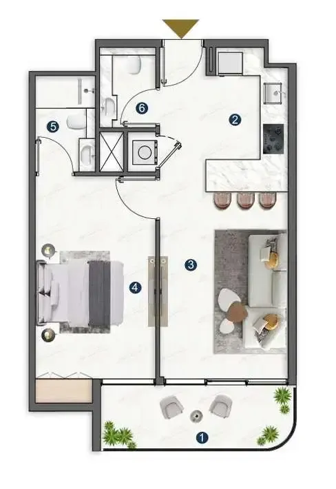 Voxa Pantheon 1 bed floor plan, 670 sqft
