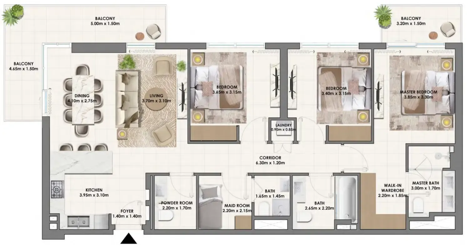 Parkwood Emaar 3 bed floor plan, 1,581 sqft
