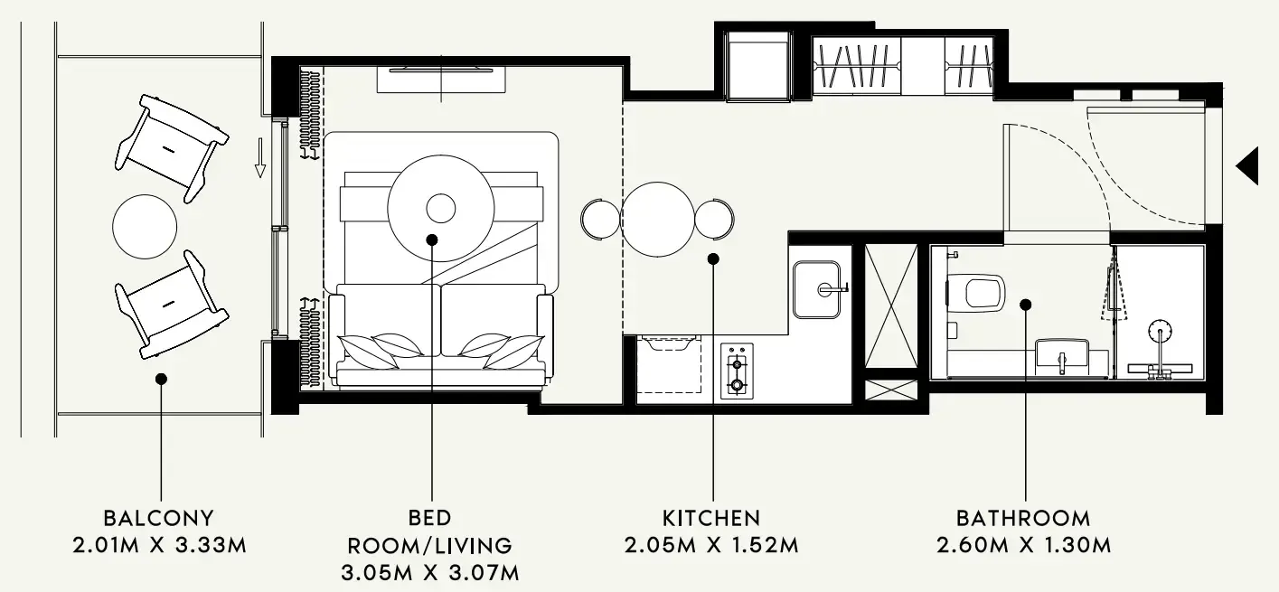 Azizi Venice Studio floor plan, 381 sqft