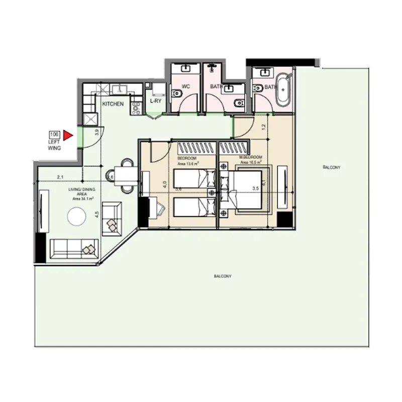 Edgewater Residences 1, 2 and 3 2 bed floor plan, 2,618 sqft