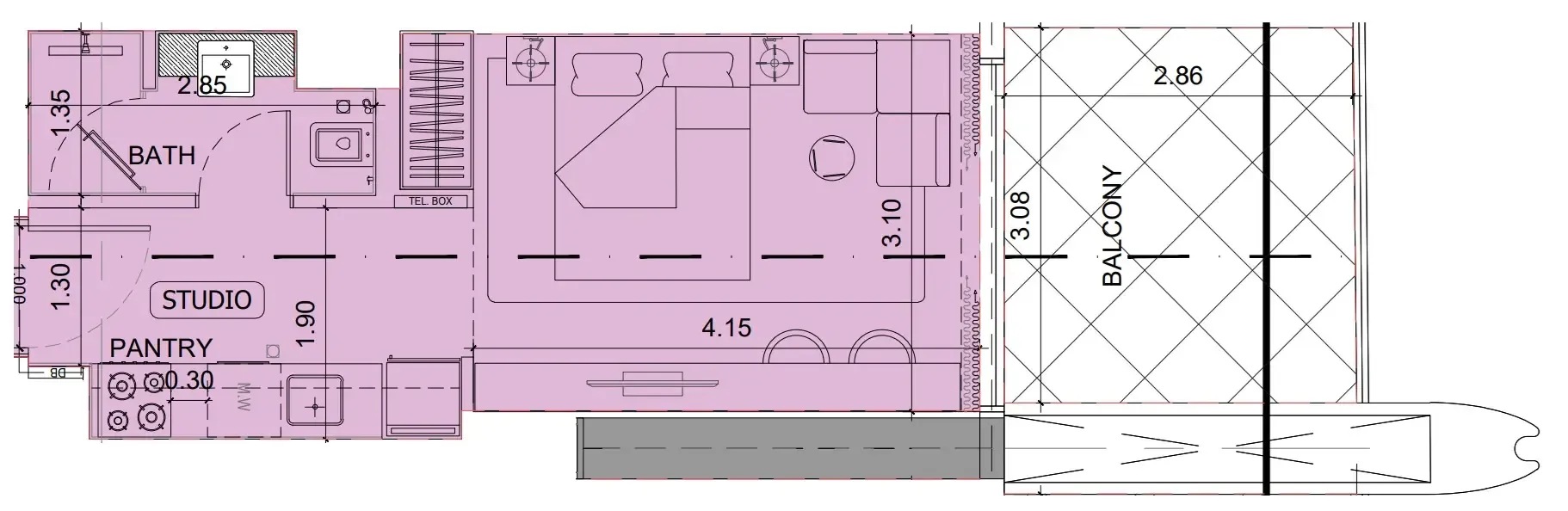 Project Maybach Studio floor plan, 395 sqft
