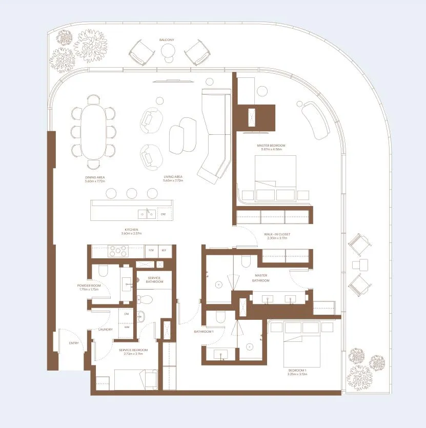 Dubai Harbour Residence 2 bed floor plan, 2,637 sqft
