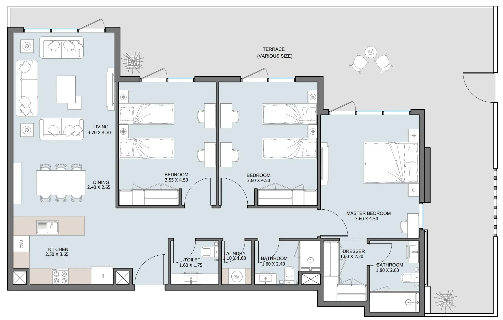 The District 3 bed floor plan, 2,016 sqft