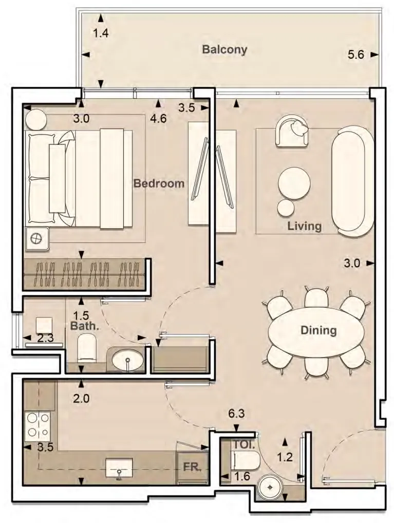Lume Residences 1 bed floor plan, 640 sqft