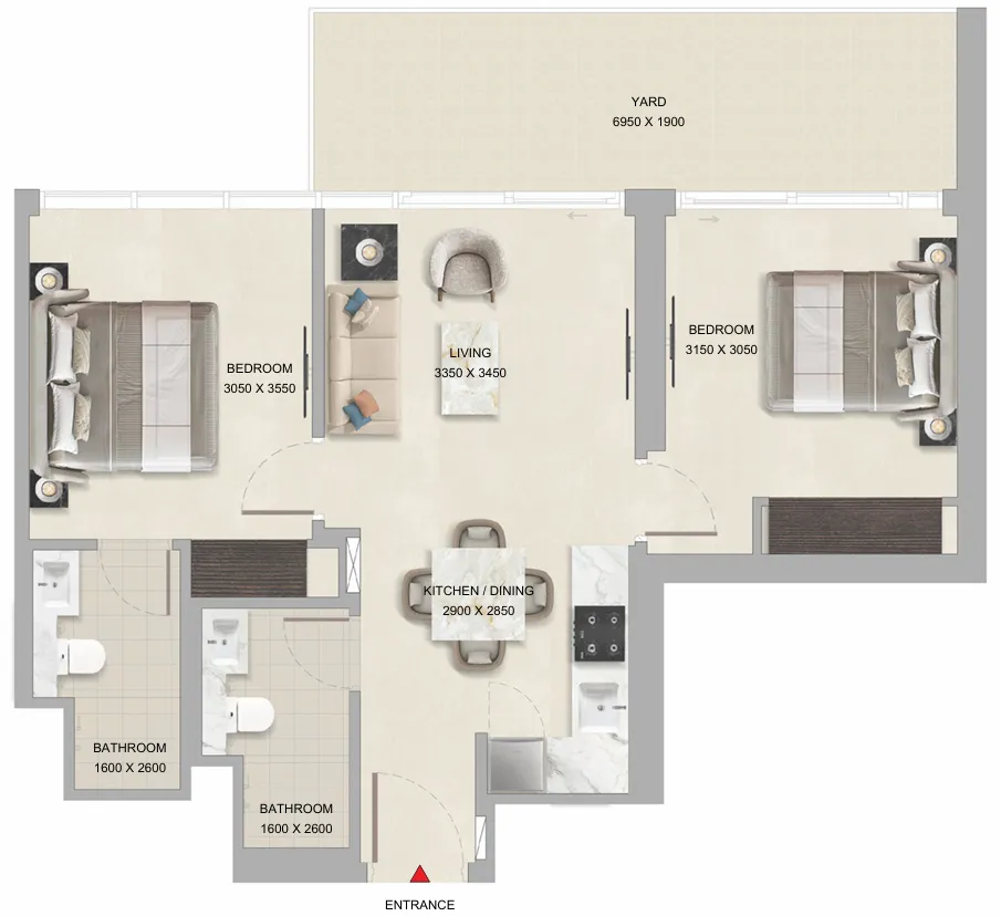 Tranquil Beach Residences 2 bed floor plan, 809 sqft