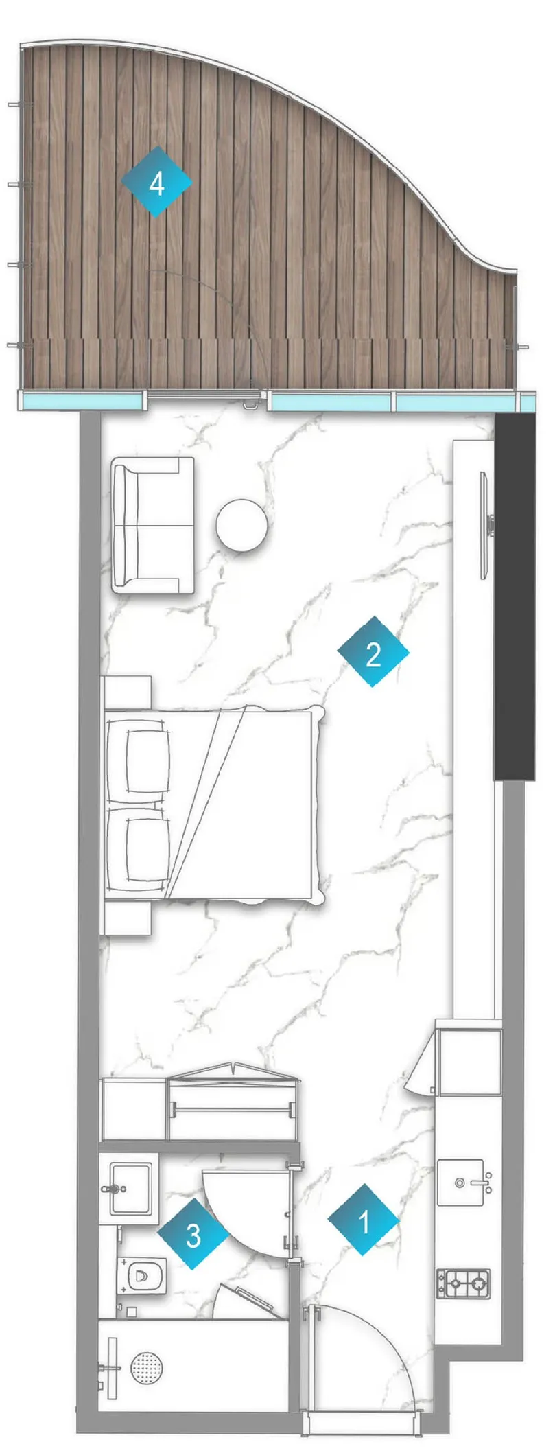 Aqua Arc Studio floor plan, 543 sqft