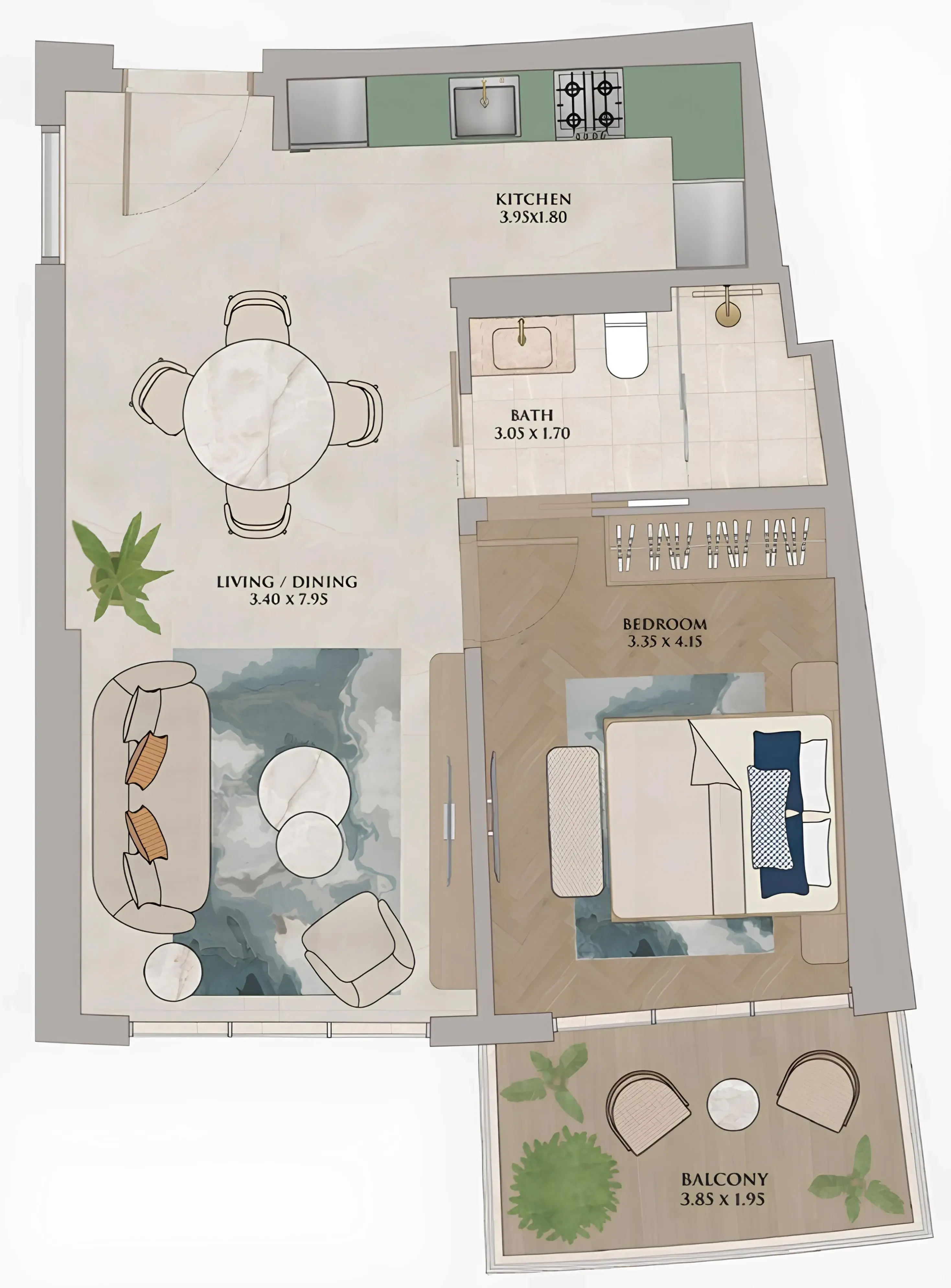 JW Marriott Residences and Resort 1 bed floor plan, 667 sqft