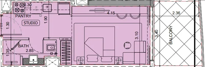 Project Maybach Studio floor plan, 389 sqft