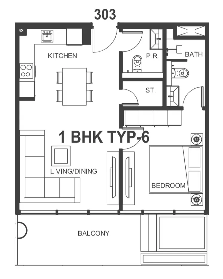Interstellar Tower 1 bed floor plan, 683 sqft