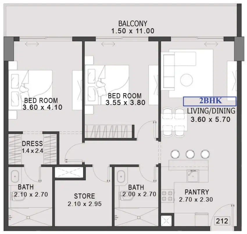 One By Preston 2 bed floor plan, 1,202 sqft