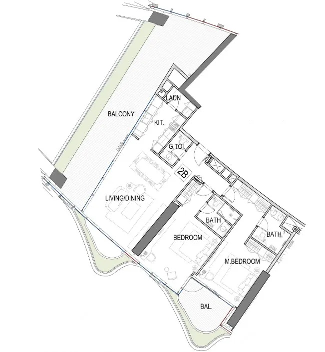 Safa One de Grisogono 2 bed floor plan, 2,126 sqft