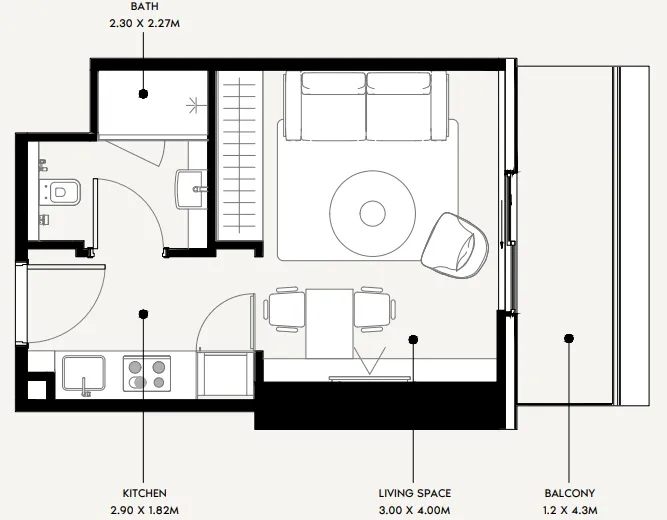 Azizi Milan Studio floor plan, 340 sqft