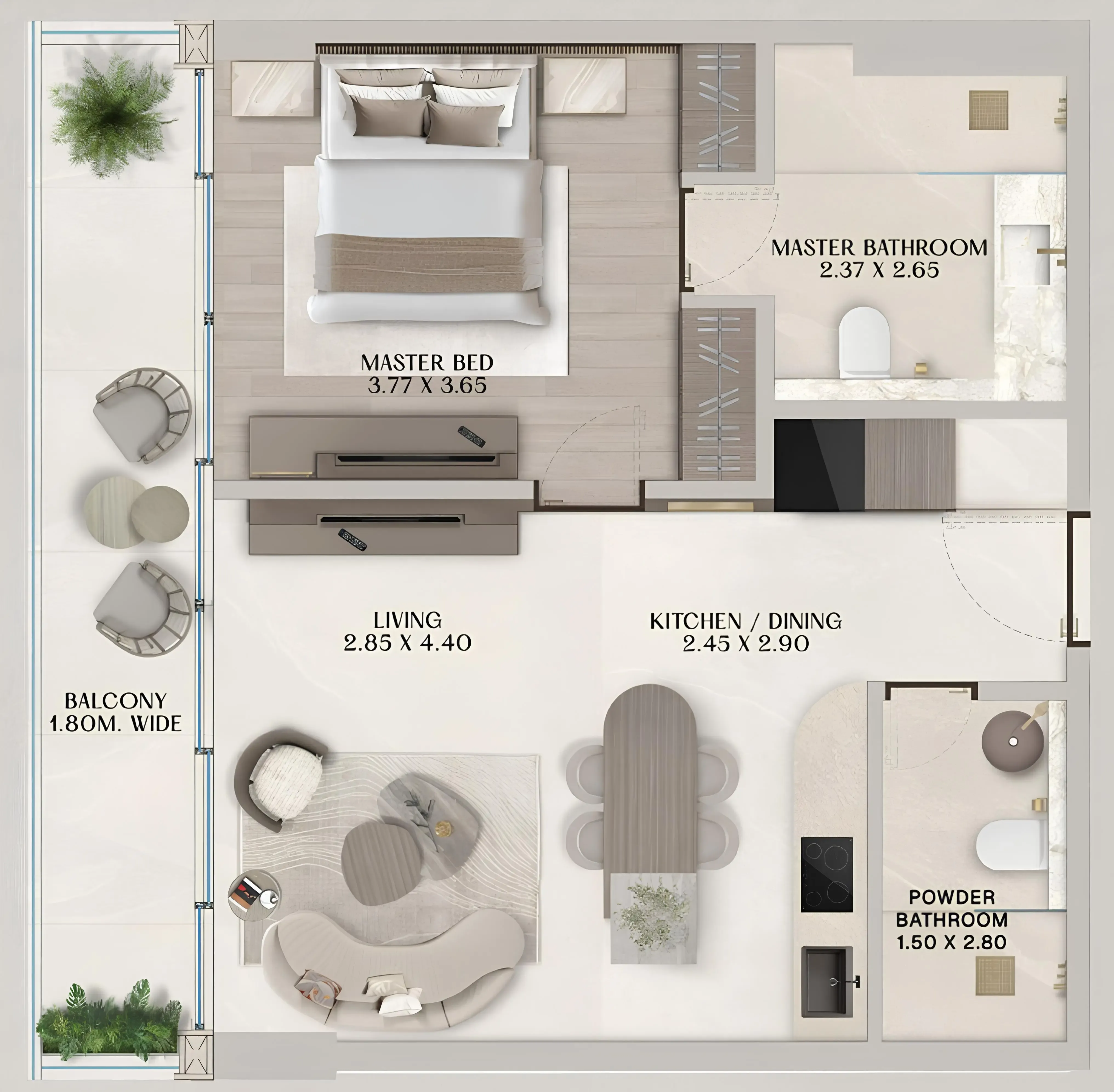 Soléva Beach Residences 1 bed floor plan, 812 sqft