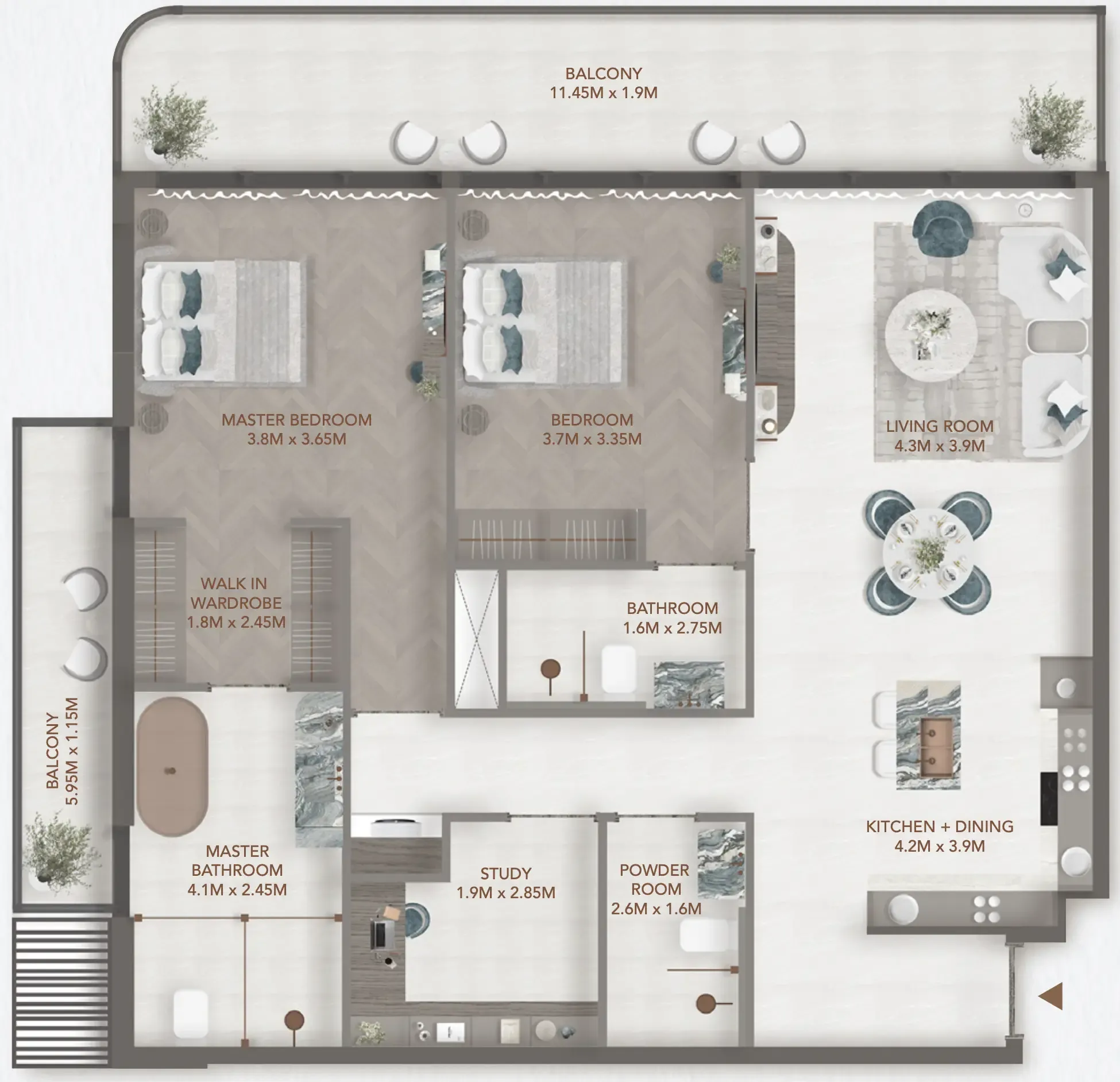 241 Waterside 2 bed floor plan, 1,508 sqft