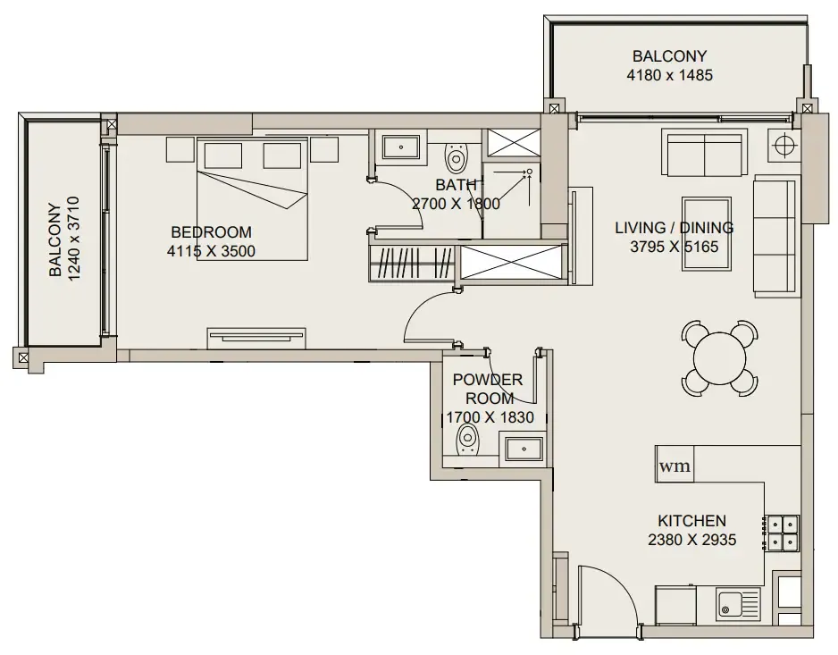 Nirvana Residences 1 1 bed floor plan, 813 sqft