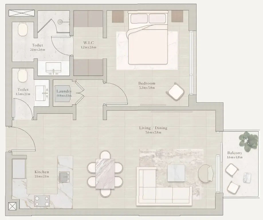 Emerge Residences 1 bed floor plan, 729 sqft