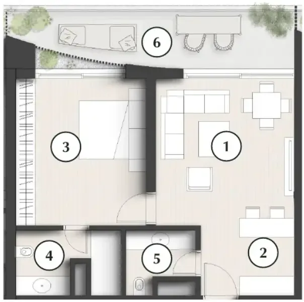 Lunaya Terraces 1 bed floor plan, 863 sqft