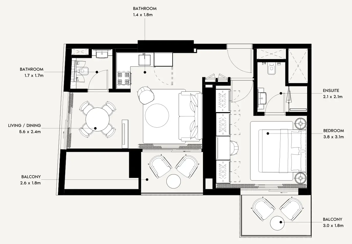 Azizi Noura 1 bed floor plan, 665 sqft