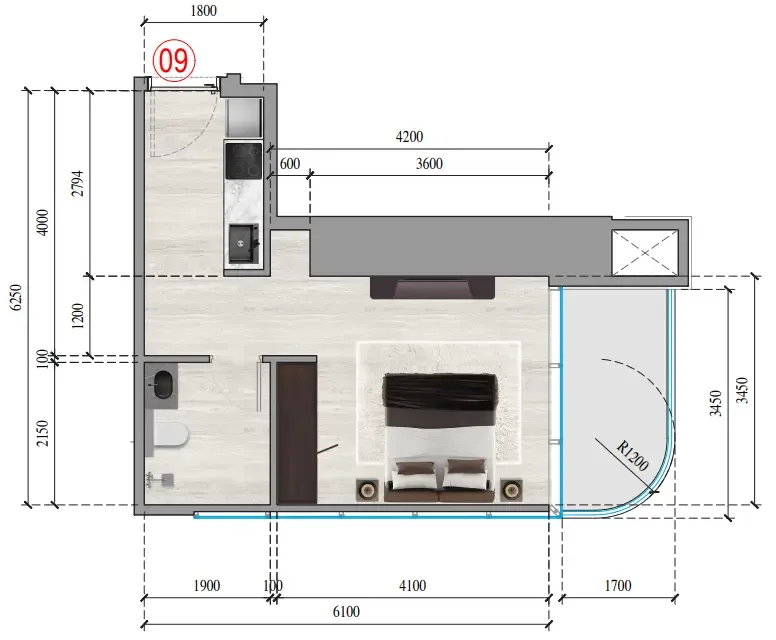 Ananda Residences Studio floor plan, 403 sqft