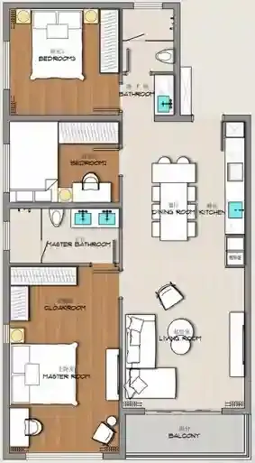 Ayana Heights Seaview Residences 3 bed floor plan, 990 sqft