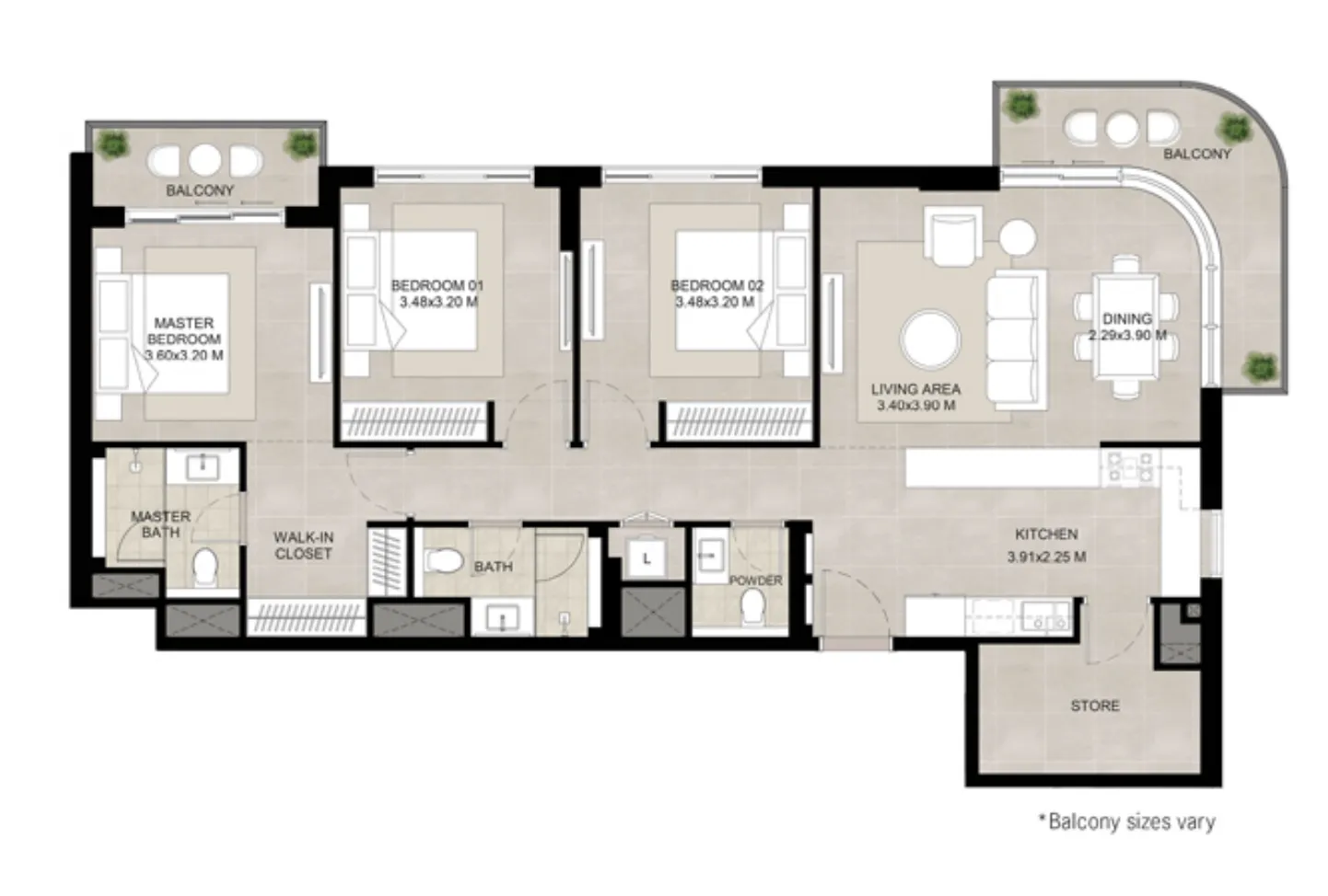 The Baltimore 3 bed floor plan, 1,428 sqft