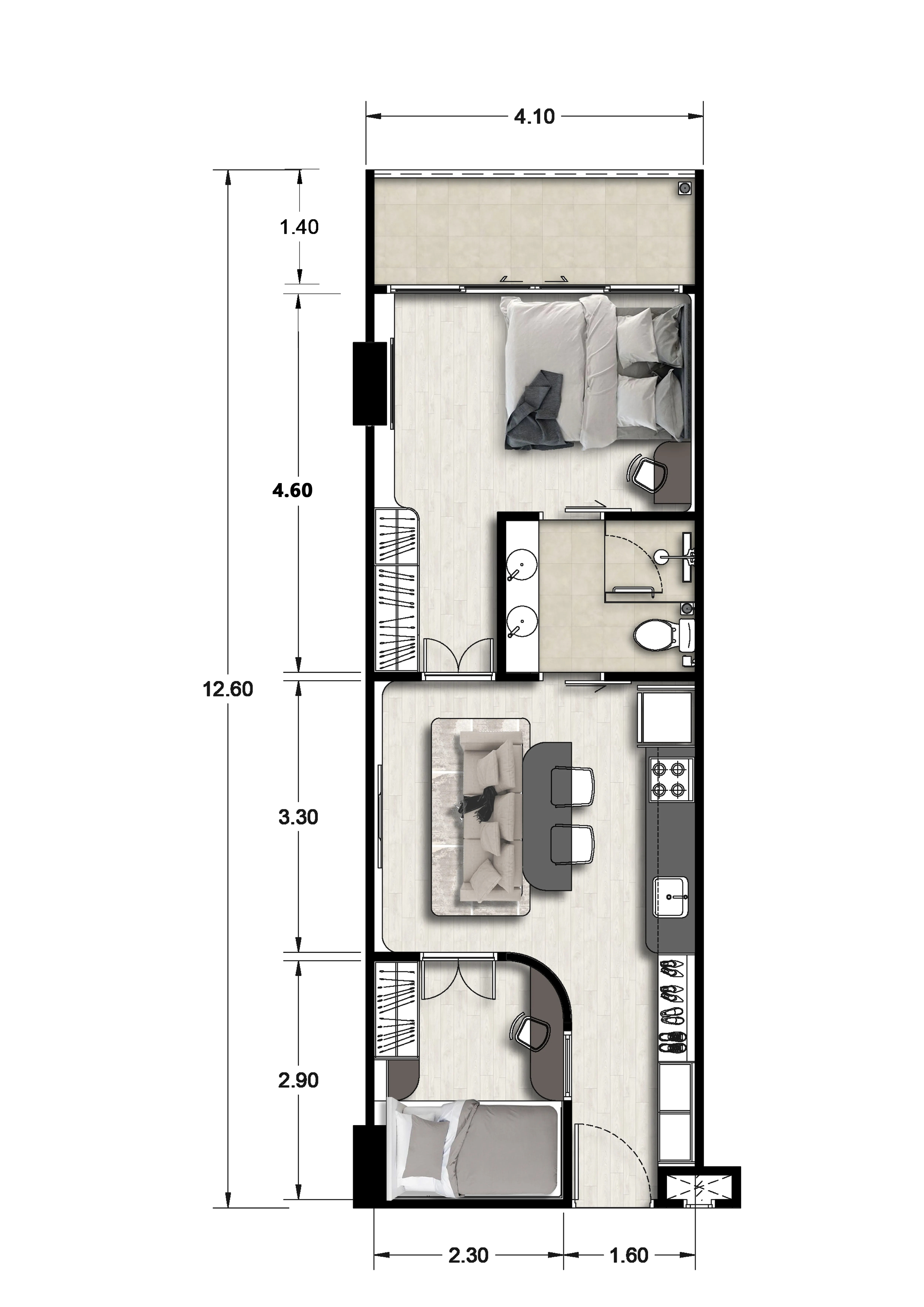 Ever Prime Residences 2 bed floor plan, 501 – 506 sqft