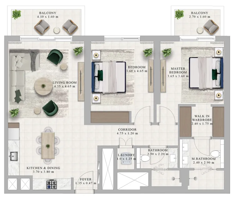 Golf Hillside 2 bed floor plan, 1,222 sqft