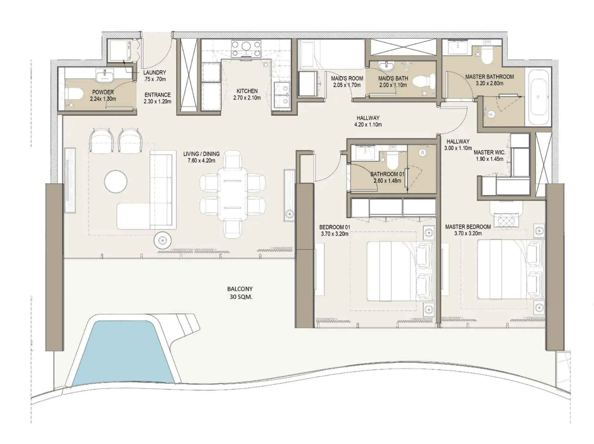 Laguna Residence 2 bed floor plan, 1,081 – 1,091 sqft