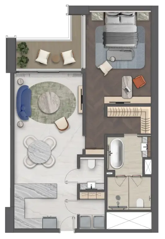 Mas Barsha Residency 1 bed floor plan, 1,076 sqft