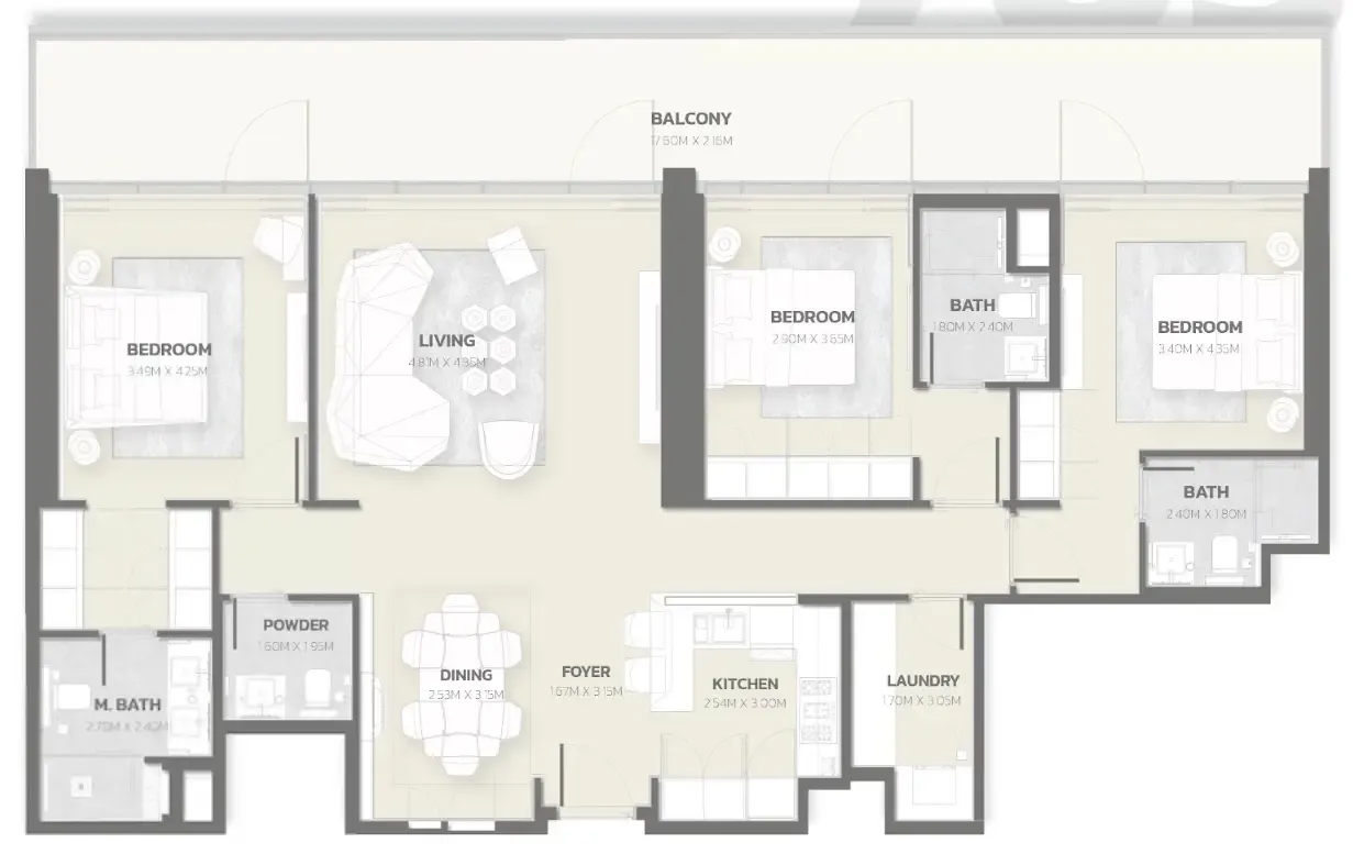 Tonino Lamborghini Residences 3 bed floor plan, 1,881 sqft