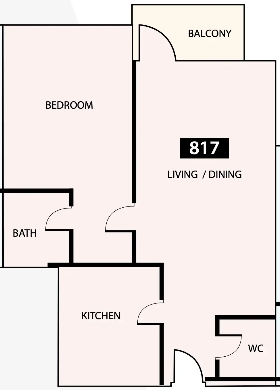 Paradise View 1 1 bed floor plan, 805 sqft