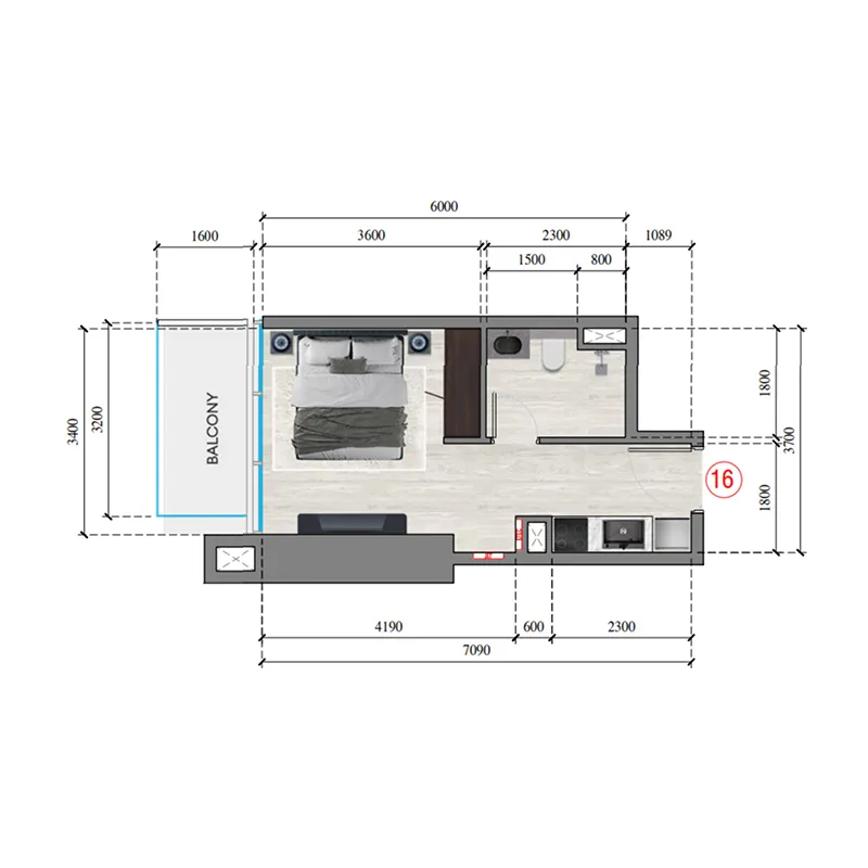 Auresta Tower Studio floor plan, 333 sqft