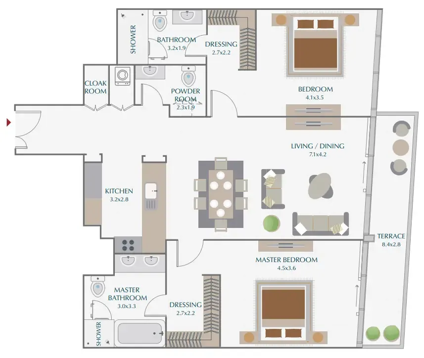 Wasl 1 Park Gate Residences 2 bed floor plan, 1,552 sqft