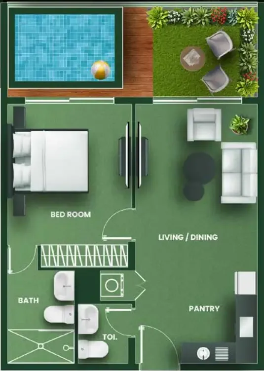 Vincitore Aqua Flora 1 bed floor plan, 771 sqft