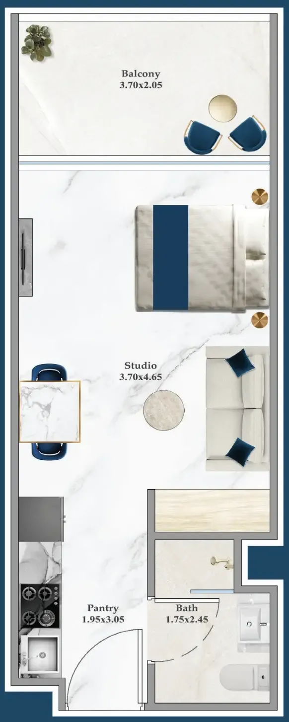 Serenz Studio floor plan, 381 sqft
