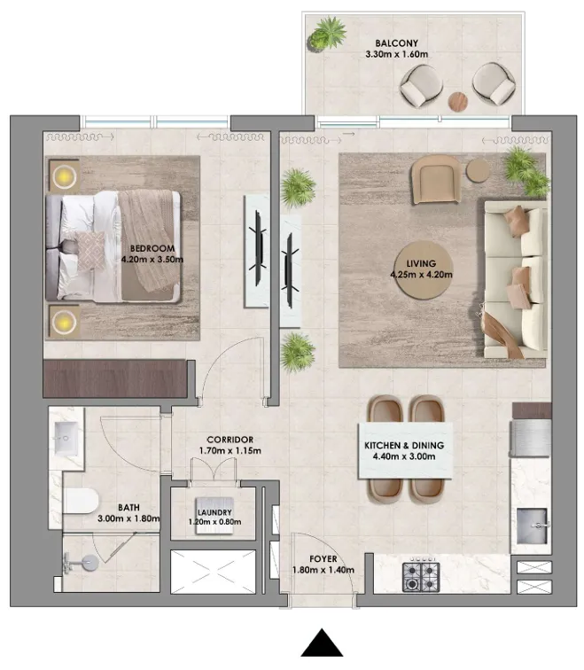 Palace Residences Hillside Towers A & B 1 bed floor plan, 730 sqft