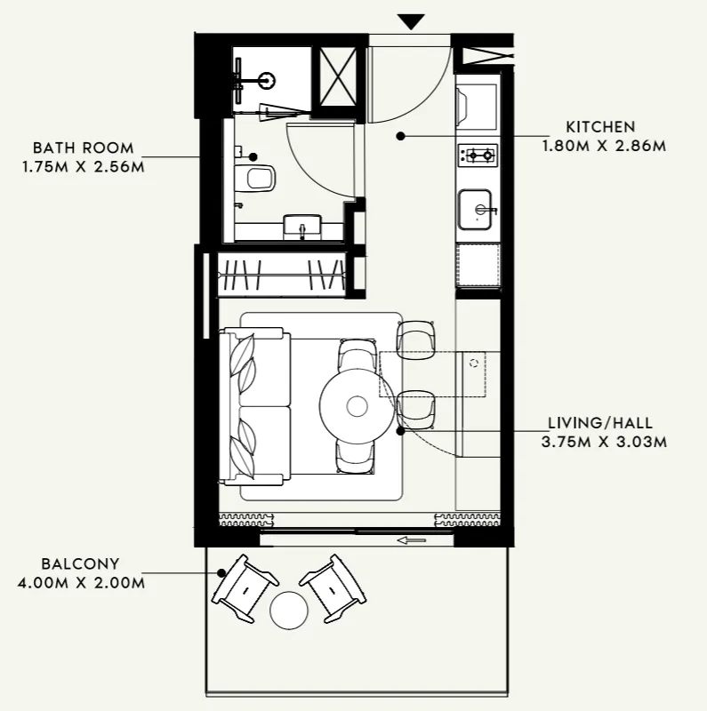 Azizi Venice Studio floor plan, 363 sqft