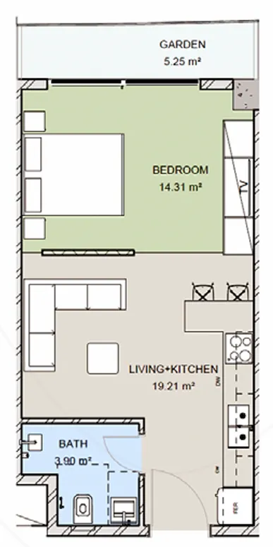 Uptown Muscat 1 bed floor plan, 603 – 654 sqft