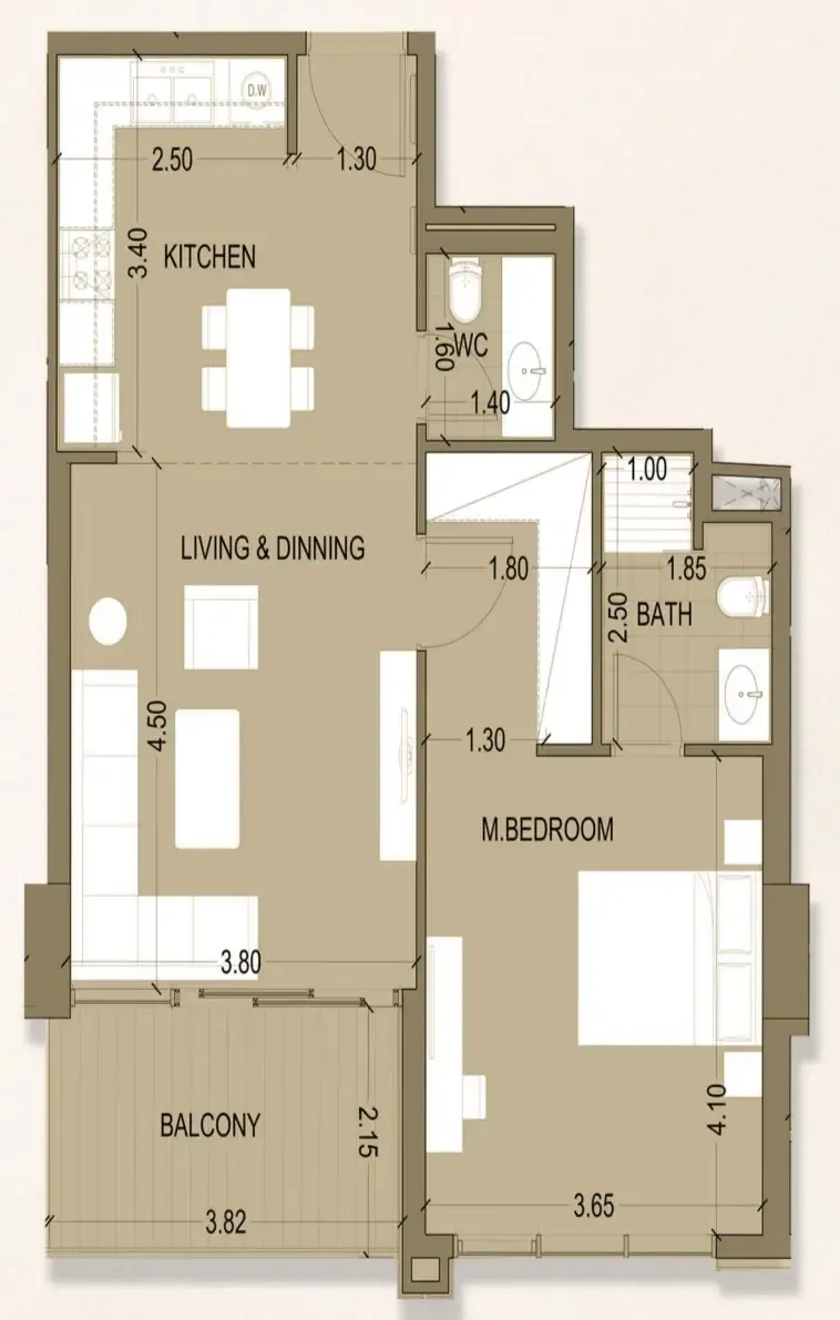 Celia Homes 1 bed floor plan, 758 sqft