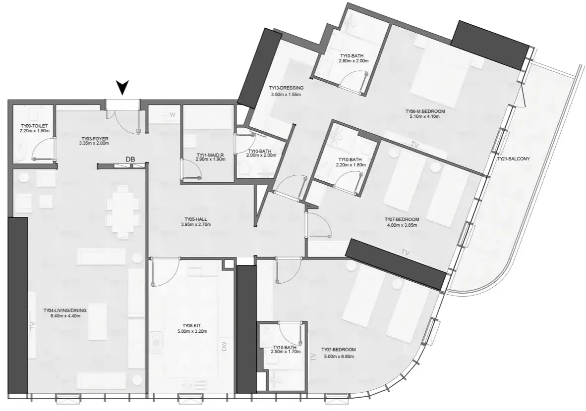 Joud Tower 3 bed floor plan, 2,484 sqft